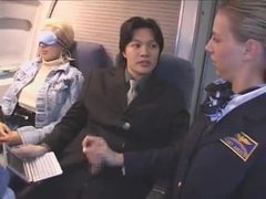Blondes flight attendant blowjob handjob
