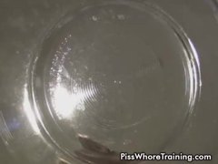 Pisswhore enjoys her own piss after discipline